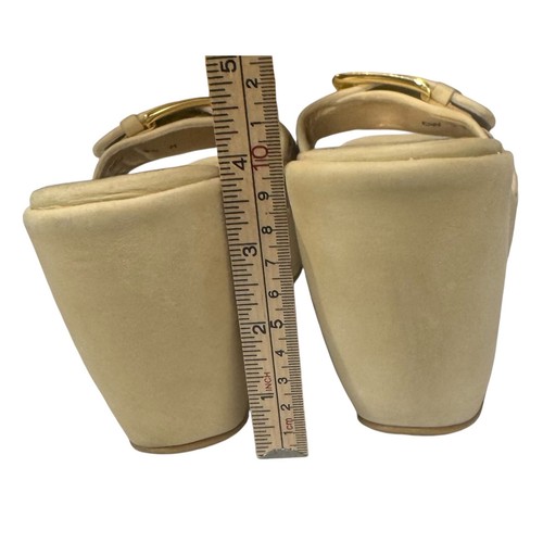 Stuart Weitzman Women's Platform Wedge Slides Sandals Gold Buckle Shoes SZ 8 - Picture 2 of 7