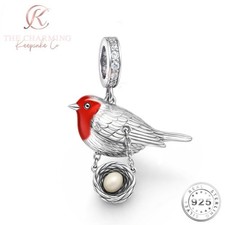 Red Robin Charm Genuine 925 Sterling Silver - Guardian Angel / Memorial