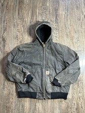 Vintage Black Carhartt Hooded Work Jacket Faded Distressed J04 XL Grunge
