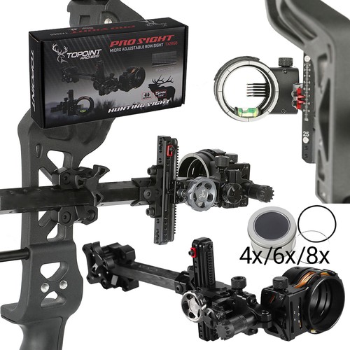 5Pin Compound Bow Sight 4X 6X 8X Lens Carbon Rod 0.019" Adjustable Archery RH LH - Picture 1 of 20