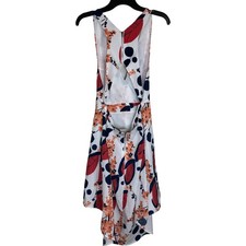 DEPRI Women White Floral High-Low Racerback Dress DP306459P3 Large NWT