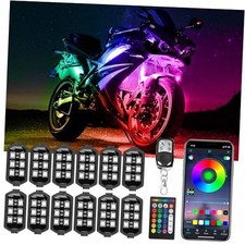 Motorcycle LED Underglow Kit, 12 Pcs APP Control 16 Million Color Dual RGB