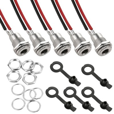 DC Power Jack Female Panel Mount Connector 5PCS 5.5x2.1mm Waterproof Cap