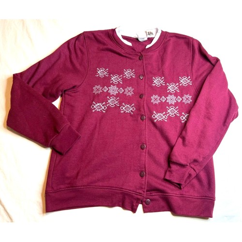 Vintage Hartfield Design Sweatshirt Women Medium Red Burgundy Cardigan Christmas - Picture 1 of 5