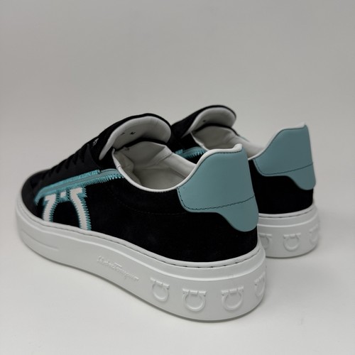 Salvatore Ferragamo Borg 5 Sneakers Uomo Pelle Scamosciata Taglia 7 M Nero Blu - Foto 6 di 10