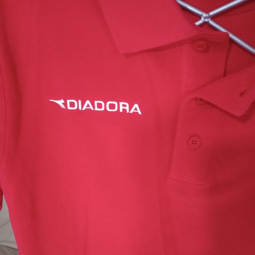 New Diadora Red Polo Shirt Collared Soccer Football Men S Poly - Picture 3 of 6