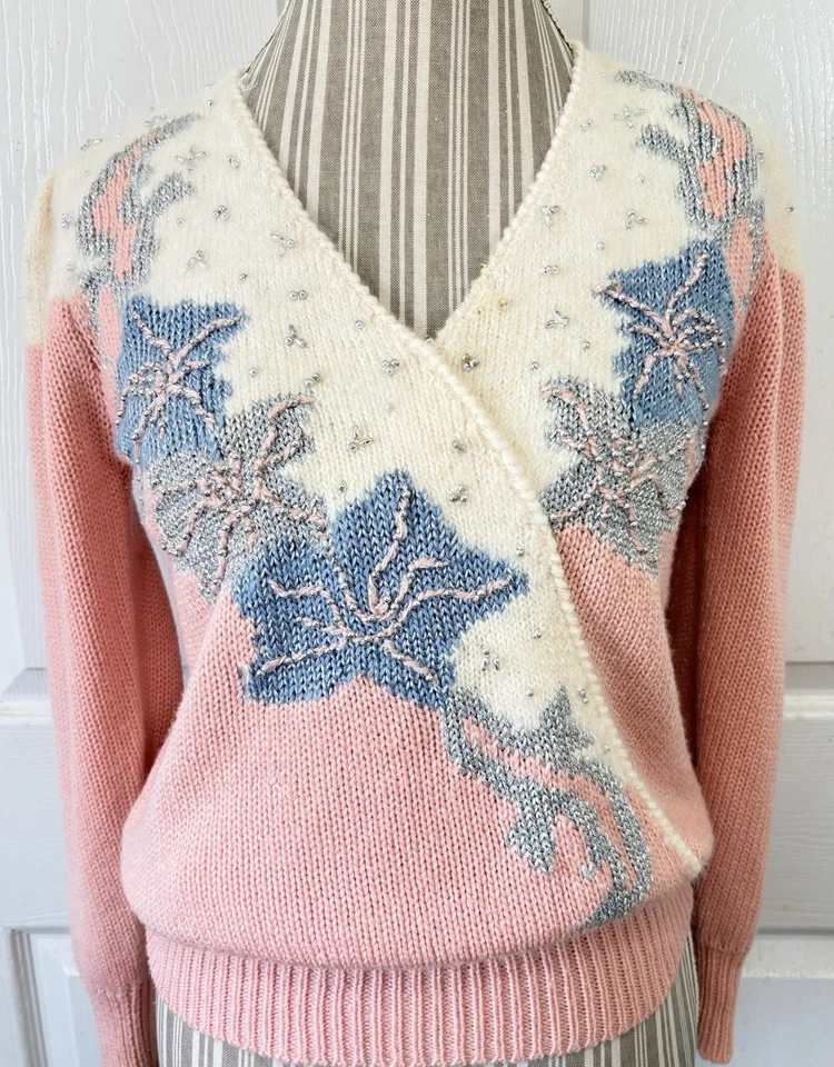 Suéter Vintage Dana Scott Bordado Cuentas Cottagecore Grandmacore Kawaii Med Foto 2 de 4