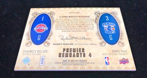 2008-09 UD Premier Remnants 4 Conferencia/25 Chauncey Billups Chris Paul #PR4-BP - Imagen 3 de 3