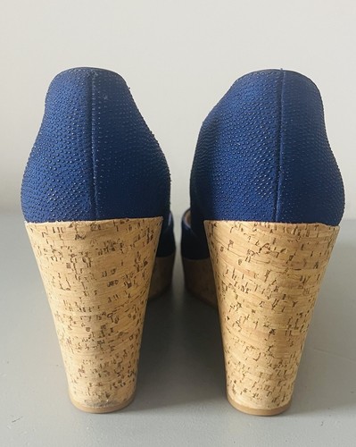 Via Spiga Wedge Sandals Women's Size 8.5M Blue Platform Peep Toe Beaded - Picture 5 of 11