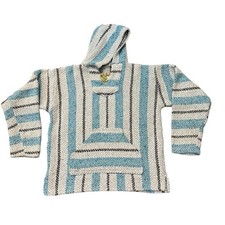Baja Joe Poncho Hoodie Blanket Drug Rug Boho Surf Unisex Sz M Mexican Hippie EUC
