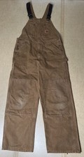 Carhartt Bibs R01 BRN Double Knee Canvas Workwear VTG Y2K Overalls Brown 36x32