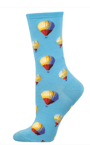 Socksmith Women's Crew Socks Size 9-11 Blue with Hot Air Balloons New with Tags - Picture 1 of 7