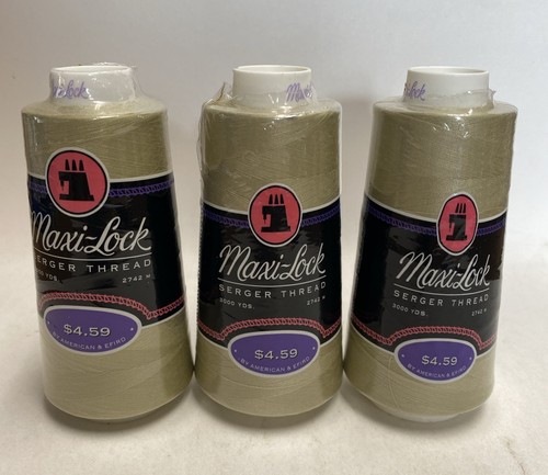 3 große Kegel Maxi-Lock Serger Faden 3000 Yard 100% Polyester Faden Khaki