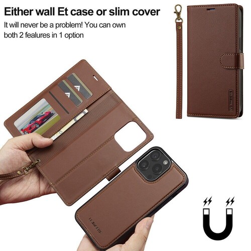 For iPhone 16 15 14 13 12 11 XS 7 8 Cover Wallet Case 2-in-1 MagSafe Detachable - Picture 29 of 72