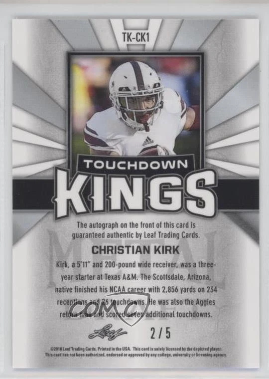 2018 Leaf Metal Draft Touchdown Kings Green /5 Christian Kirk Rookie Auto RC - Image 2 of 2