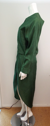 Vintage 1980s Costume National Raw Green Silk Tulip Wrap Skirt & Blouse Medium - Picture 5 of 24