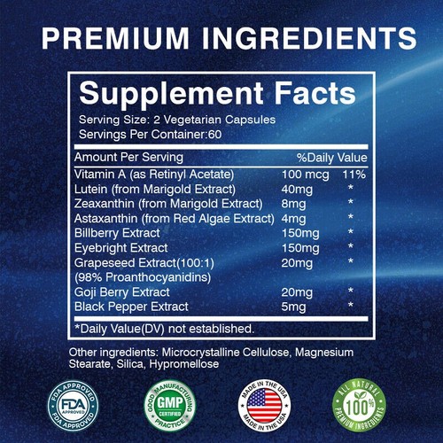 120pcs Lutein Capsules 397mg - Zeaxanthin, Astaxanthin, Billberry, Grapeseed - Foto 2 di 13