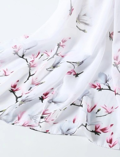 1 Stück eleganter transparenter Schal mit Blumenmuster - Boho leicht Frühling Sommer Halstuch WEISS - Bild 3 von 5