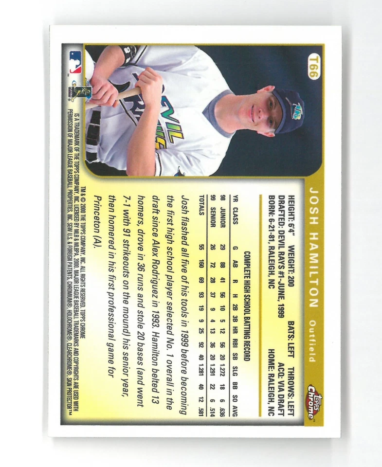 1999 Topps Chrome Traded JOSH HAMILTON #t66 ~ Авто RC 09/10 - Изображение 2 из 2