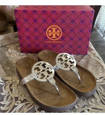 NIB TORY BURCH 198 MILLER CLOUD SILVER FLIP FLOP THONG SANDAL