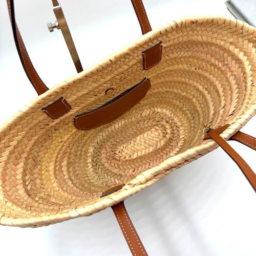 Tory Burch Borsa Cestino Borsa Tote Bag con Pochette Pelle Paglia Marrone Autentica - Foto 8 di 16