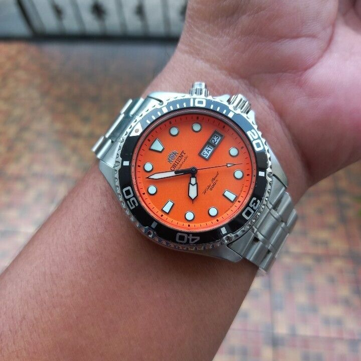 RARE orient ray raven gen 1 dual crown Orange Dial Diver RARE orient ray raven gen 1 dual crown Orange Dial Diver