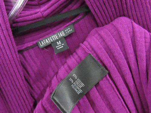 Lafayette 148 Fuchsia Viscose Nylon Stretch Ribbed Knit Open Flared Cardigan M - Picture 5 of 6
