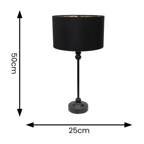 Black Candlestick Table Lamp Light Fabric Lampshade Metallic Inner LED Bulb - Picture 16 of 27