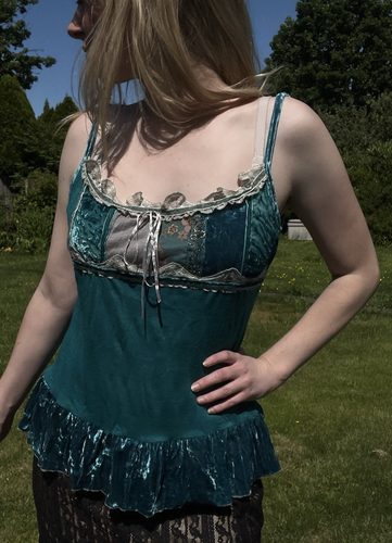 Y2K Hazel Fairycore Velvet Burnout Lace Mixed Fabric Cami Tank Top Boho Sz Large