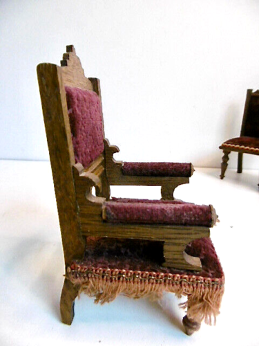 BEAUTIFUL ANTIQUE 4 PIECE BURGUNDY VELVET DOLLHOUSE FURNITURE - 19th century - Picture 8 of 17