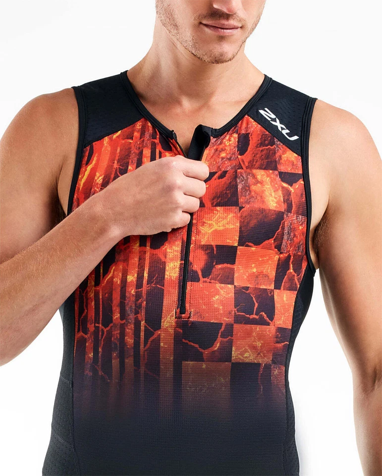 Nuevo 2XU Hombres Rendimiento Cremallera Frontal Tri Singlet Grande Triatlón Top Tren de Carrera MT5530a Foto 4 de 4