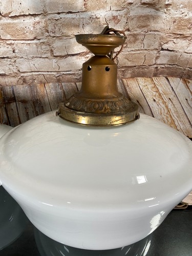 16" & 12" Antique Milk Glass Hanging Pendant Light Fixtures Store Schoolhouse - Picture 18 of 20