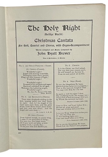 THE HOLY NIGHT CHRISTMAS CANTATA JOHN HYATT BREWER 1901, CAROLS FOR MIXED VOICES - Picture 4 of 13