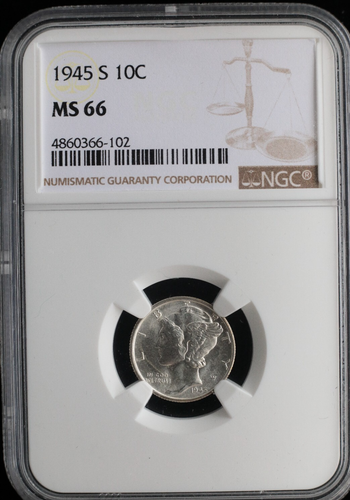 KAPPYSCOINS GF236 1945S NGC MS66 MERCURY DIME GEM BU