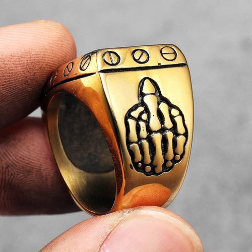 Men's Stainless Steel Biker Out Law Motorcycle FTW Ring Middle Finger Up Gift - Picture 22 of 27