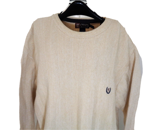 Chaps Ralph Lauren Men's Ivory Pullover Sweater Size XL Embroidered Herringbone - Picture 7 of 15