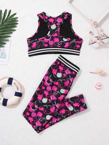 UK Kids Girls Leggings Sets Athletic Sports Outfits Racer Back Tank Skinny Pants - Picture 48 of 97