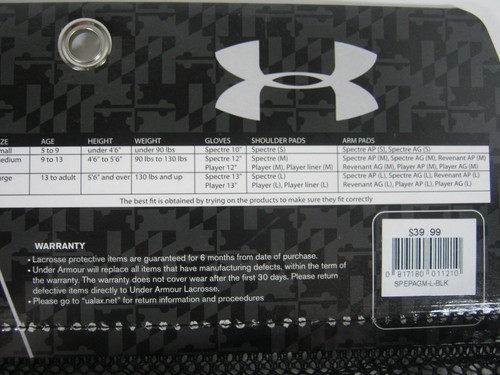 Under Armour UA Spectre Lacrosse Arm Guards /ARM PADS SIZE LARGE (L) NEW NWT - Picture 4 of 5