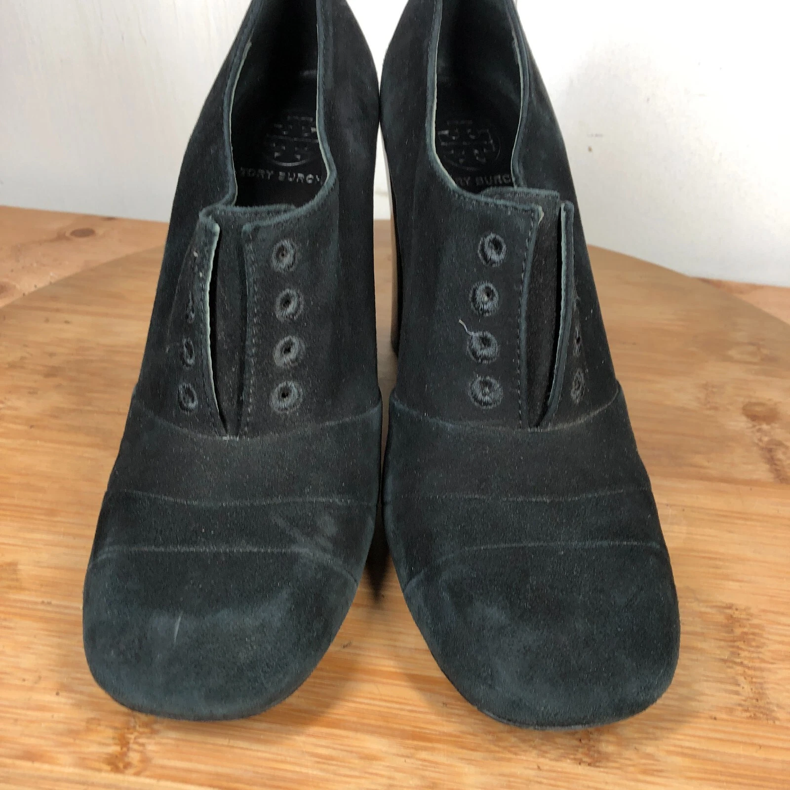 Scarpe Tory Burch donna 11 M Stella nere scamosciate tacco a blocco stivaletti alti carriera