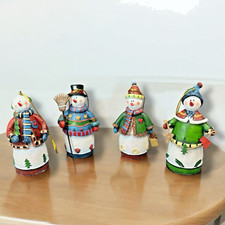 Snowman Christmas Tree Ornaments Set of 4 Polymetal Glittered Cute Original Box