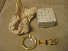 The Bucklers of 5th Ave GOLD and Glass Ashtray Matchbox Vintage Never used.