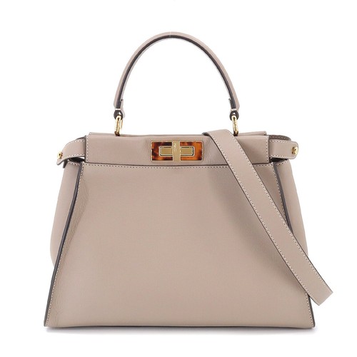 FENDI Peekaboo Regular 2way Hand Schultertasche Beige Leder 8BN290 90204775