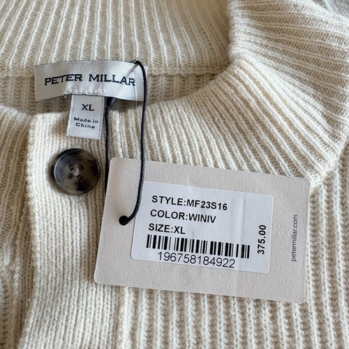 $375 Peter Millar XL Digby Sweater Ivory Wool Yak Cashmere 3 Button Mock Neck - Picture 7 of 13