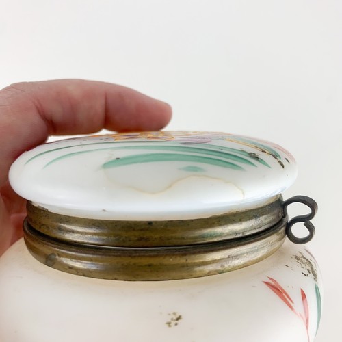 Scatola portapolvere vetro opalino francese vintage portagioie smalto fiori dipinti a mano - Foto 9 di 10