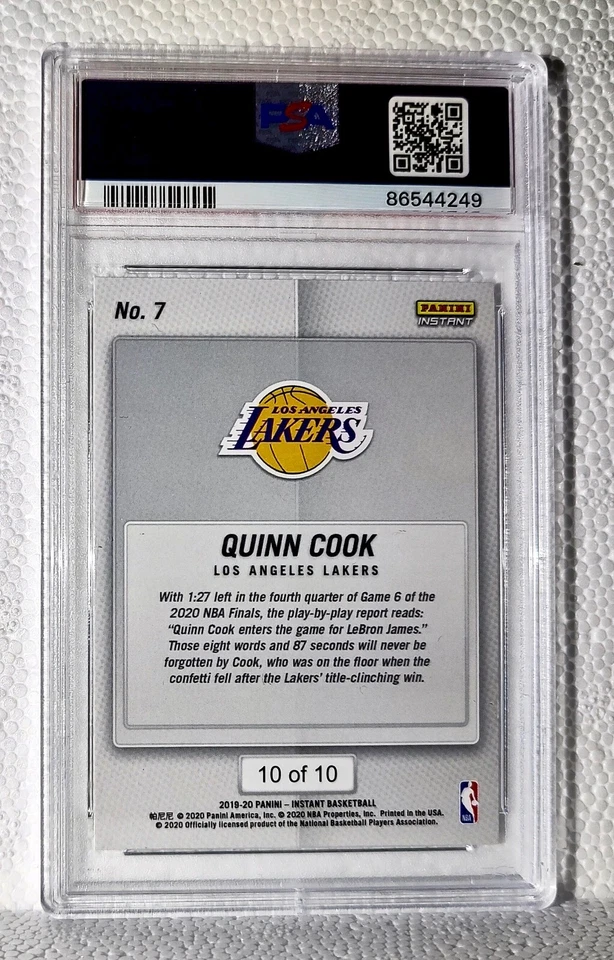 Quinn Cook 2020 Panini LA Lakers NBA Champions #7 Green Card 10/10 PSA 9 Mint - Image 2 of 4