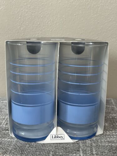 Vintage Libbey Beverage Glasses Blue Stripe Set of 4 New 12 oz Each Tumbler - Picture 2 of 6