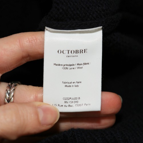 OCTOBRE EDITIONS - Dark Blue 100% Wool 1/4 Zip Knit Sweater - Men's Large 🔥 - Picture 9 of 9