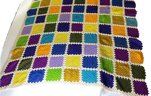 VTG Afghan Granny Squares Roseanne Blanket Handmade 52x78" Multi Color 70s - Picture 4 of 12