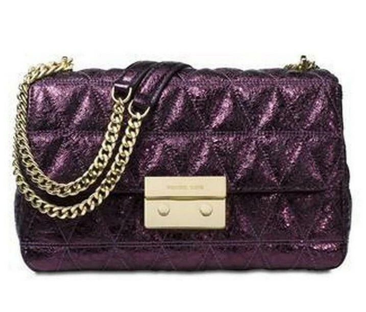 NWT Michael Kors Sloan Damson Quilted Leather Chain Shoulder Crossbody Purse