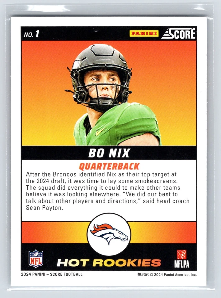 Bo Nix 2024 Score - Hot Rookies #1 - Denver Broncos - Image 2 of 2